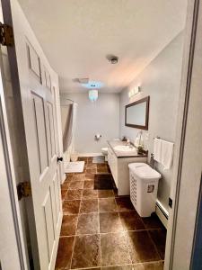 a bathroom with a sink and a toilet at Private walkout basement apt in Lower Sackville