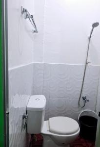 a white bathroom with a toilet and a shower at Alexa's Homestay in Burgos +6 photos