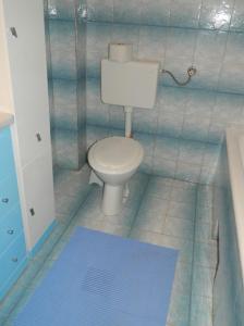 a bathroom with a toilet and a blue tiled floor at Bartulovi dvori in Poljica +20 photos