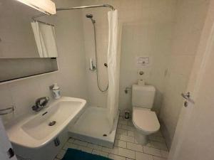 a bathroom with a sink and a toilet and a shower at 300m from the train station in Lausanne