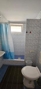 a bathroom with a toilet and a shower at Pokoje U Wandy in Łeba +37 photos