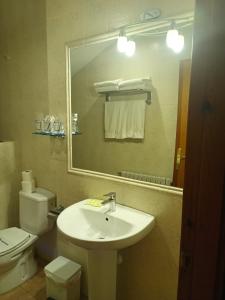 ein Badezimmer mit Waschbecken, Toilette und Spiegel in der Unterkunft hostal Decerca Prádena in Prádena + 47 Fotos