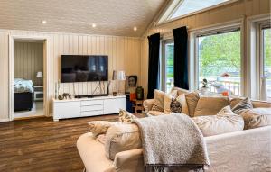 un soggiorno con divano e TV a schermo piatto di 3 Bedroom Amazing Home In Elnesvågen a Sylte