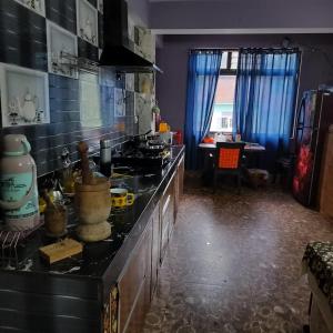a kitchen with a stove and a counter top at Karma homestay in Ravangla
