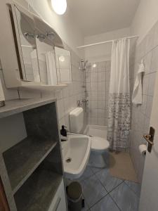 a bathroom with a white toilet and a sink at Mandica in Seline +17 photos