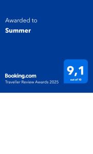 Certifikát, hodnocení, plakát nebo jiný dokument vystavený v ubytování Summer
