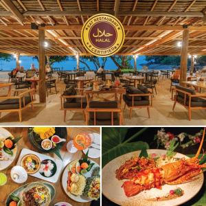 a collage of pictures of a restaurant with food at Villa Escape Burasari in Phuket