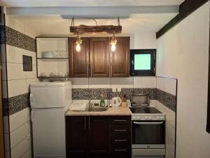 a kitchen with a white refrigerator and a sink at Koliba TAMAN in Konjic