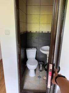 a bathroom with a toilet and a sink at The Byala Escape, Private Villa with Bar & Hot Tub in Byala