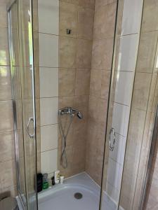 a bathroom with a shower and a bath tub at The Byala Escape, Private Villa with Bar & Hot Tub in Byala +37 photos