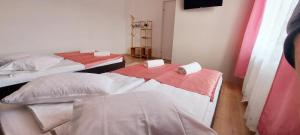 two twin beds in a room with at Casa Simion in Sibiu