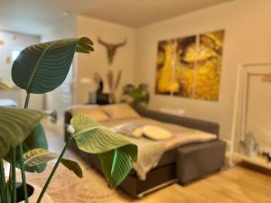 a bedroom with a bed in the middle of it at "Gîte Ibiza" - AIRCO in Chamblet