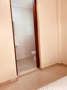 ナイロビにあるParkhust Staysのトイレとシャワー室を備えたバスルーム