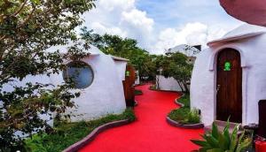 a red carpeted walkway leading to a house with a door at Pousada Lunazem in Alto Paraíso de Goiás
