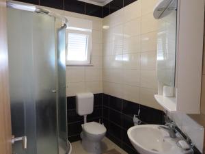 a bathroom with a shower and a toilet and a sink at Villa Njavro in Neum +22 photos