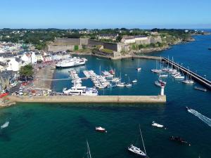 an aerial view of a harbor with boats in the water at Studio neuf avec terrasse au cœur de Le Palais - FR-1-418-260 in Le Palais