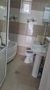 a bathroom with a white toilet and a sink at Casa Sara in Eforie Nord +19 photos