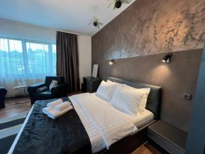 a hotel room with a bed and a chair at Casa Braneana in Bran