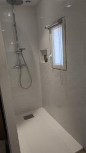 a bathroom with a shower and a window at Le Frais Jus in Fréjus