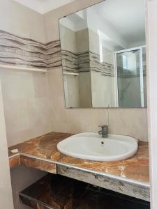 a bathroom with a sink and a mirror at Honey beach backpackers in Negombo