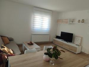 a living room with a couch and a tv at Casa Pardo en Rada Navarra in Murillo el Cuende