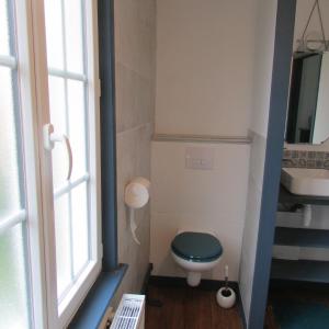 a small bathroom with a toilet and a sink at Chambre Fleur de Lys in Questrecques