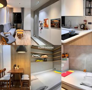 a collage of photos of a kitchen and a house at SOMI House in Thôn Trường Giang