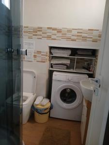 a small bathroom with a washing machine and a sink at B&B Federico in San Demetrio Corone +13 photos