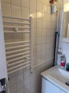 a bathroom with a toilet and a sink at Chez Bleu in Villejuif +3 photos