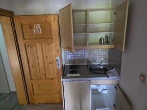 a small kitchen with a sink and a cabinet at Ferienwohnung Allgäu Natur & Spa in Wiggensbach