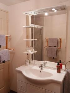 a bathroom with a sink and a mirror at 5bis in Quillan