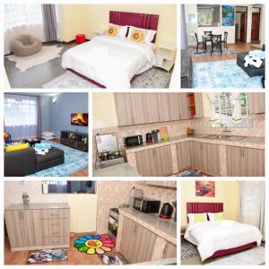 a collage of pictures of a bedroom and a living room at Nyumbani urban homes in Kitale