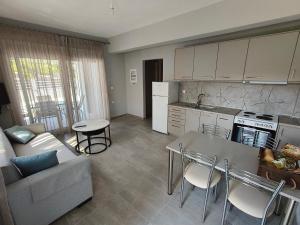 a kitchen and living room with a couch and a table at Irina's Apartment 6 in Psakoudia