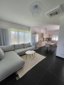 a living room with a couch and a table at Peonia Villa ValaMar in Draç