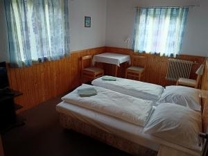 a bedroom with two beds and a sink and windows at Horsky hotel Sport in Josefŭv Dŭl