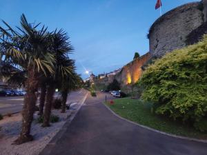 圣洛LES CLES DES REMPARTS - Appartement privé à thème tout équipé - Atypique - Centre Saint-Lô - Gare - Haras - Parking public gratuit - Entrée autonome - Wifi - Netflix - TV XXL - Lit 160x200的一条在墙上有棕榈树的街道