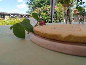 a pizza sitting on top of a table at La casa nel Monferrato "LA CONTENTËSSA" in Asti