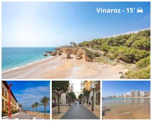 a collage of three pictures of a beach at Ático Premium con Azotea, Pádel y Piscina in San Jorge