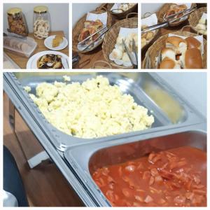 a collage of pictures of food in a tray at Emas hotel in Mineiros