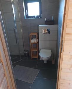 WerlasにあるDomki Bingo i Blueの小さなバスルーム(トイレ、シャワー付) +10枚の写真