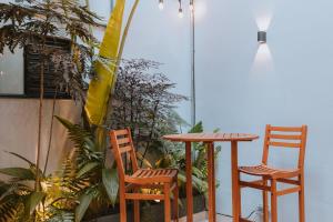 - 2 chaises et une table sur une terrasse agrémentée de plantes dans l'établissement Edificio Boutique Alori 15-3, à Medellín