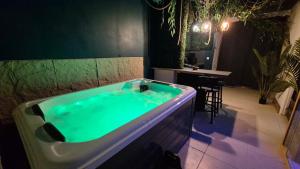 a bath tub with green water in a room at Botanica - Private Spa in Saint-Quentin +30 photos