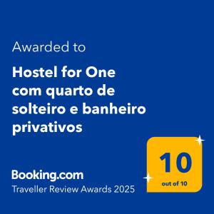 Majutusasutuses Hostel for One com quarto de solteiro e banheiro privativos olev sertifikaat, autasu, silt või muu dokument