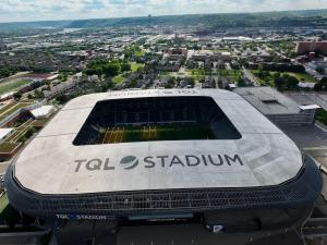 an aerial view of theigil stuttgart stadium at Historic Charm Modern Comfort in Cincinnati