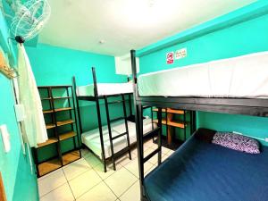 Cette chambre comprend 2 lits superposés et un mur bleu. dans l'établissement Samay Hostel, à Juayúa 11 autres photos