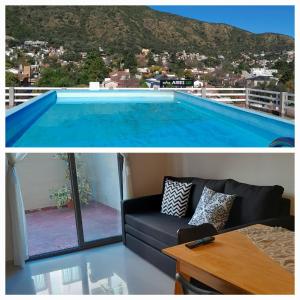 une maison avec piscine et salon dans l'établissement Departamento Anita Villa Carlos Paz, à Villa Carlos Paz