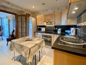 ブラヴォジーにあるCharmante maisonnette à Blavozy, proche du Puy-en-Velay, avec terrasse privative, WiFi, et parking - FR-1-582-57のシンクとカウンタートップのあるキッチン