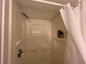 a bathroom with a shower with a shower curtain at basement Two queen beds with private bathroom in Lexington in Lexington +23 photos