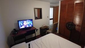 a hotel room with a television and a bed at Residencia El Navegante 1 in Mexico City