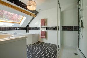 un baño con ducha y lavabo en L'annexe, en Saint-Hilaire-sous-Romilly 18 fotos más